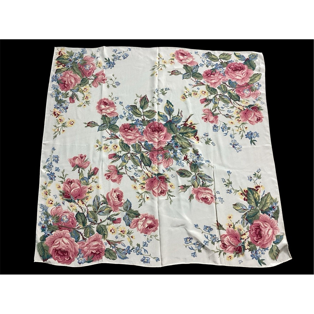 Vtg Polo Ralph Lauren Pale Yellow W/ Pink Flowers 100% Silk Square Scarf Japan